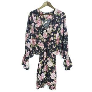 Dress Forum Los Angeles Dress Small Elastic Waist Floral Mini Long Sleeves